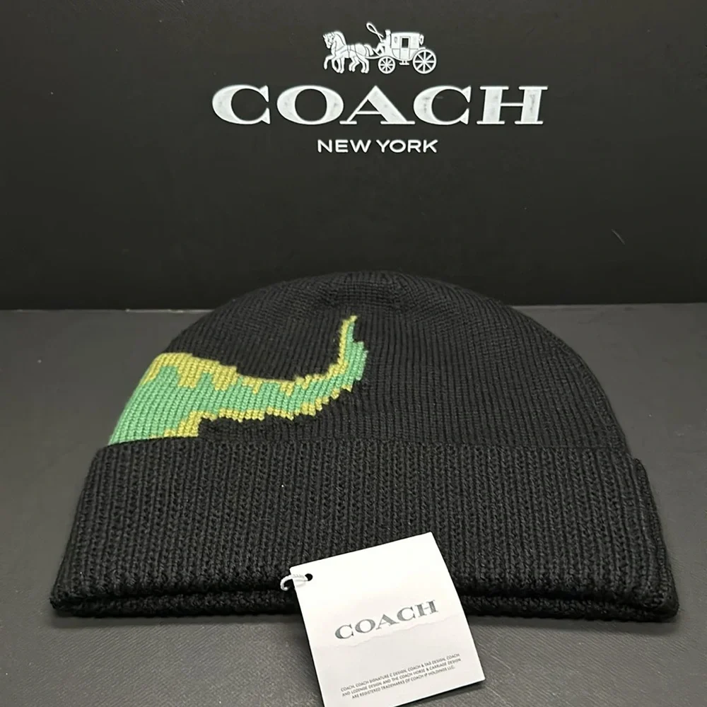 NWT Coach Rexy knit Beanie hat Dinosaur CO105 Limited Edition Cap Black Wool - Picture 5 of 6